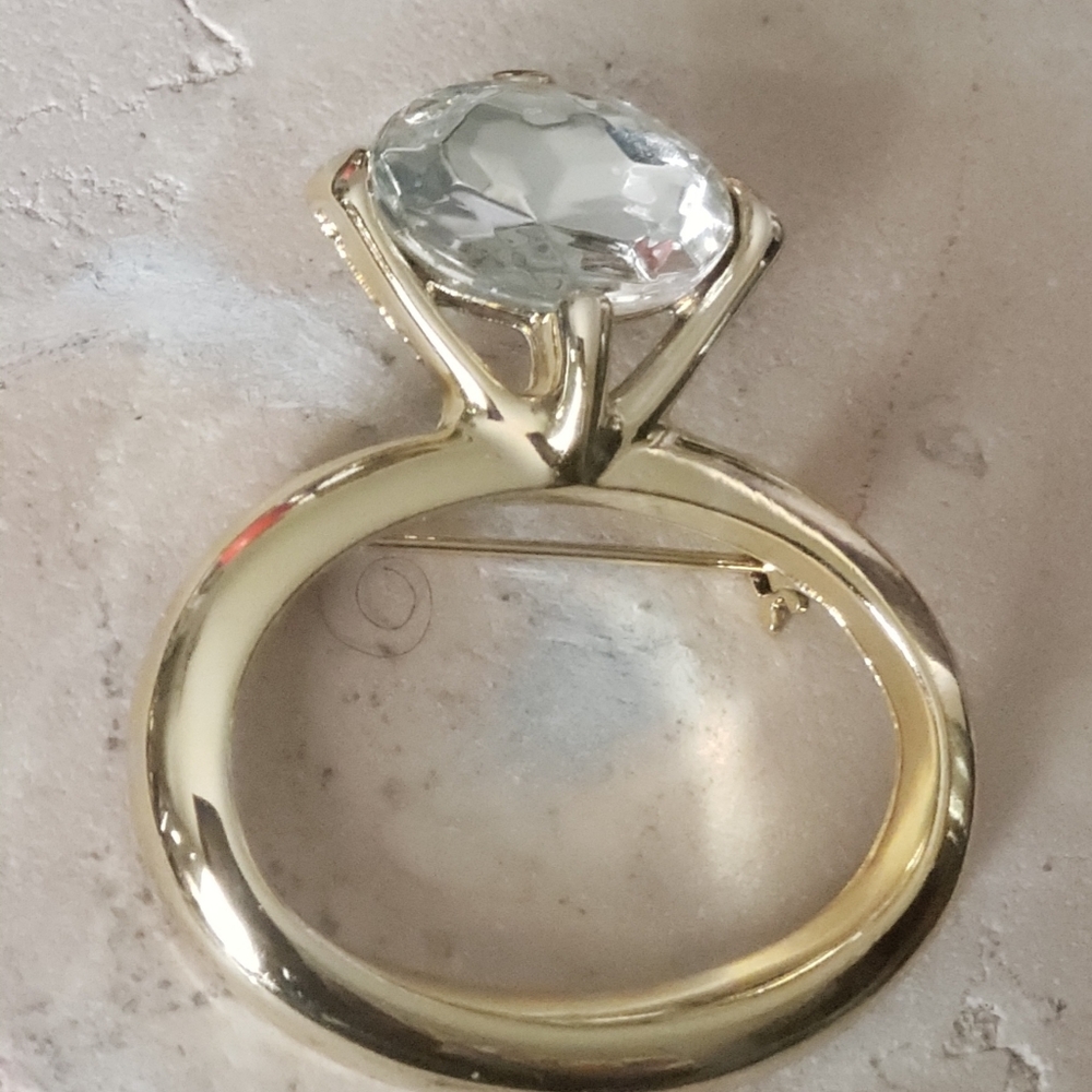 1990s Vintage Large Gold engagement ring Brooch, campy,  wedding, anniversary